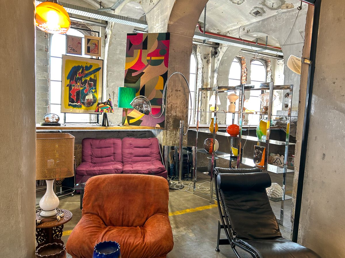 Mid-century furniture and lamps at a Milan design dealer